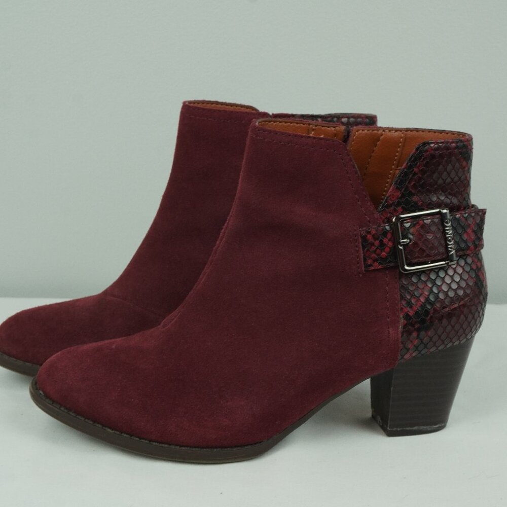 Vionic Naomi Snake Red Snakeskin Zip Up Ankle Boot Size 6.5 Wide